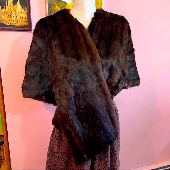 Vintage Jackets & Blazers - Vintage 1980s Dark Chocolate Vintage Mink Wrap